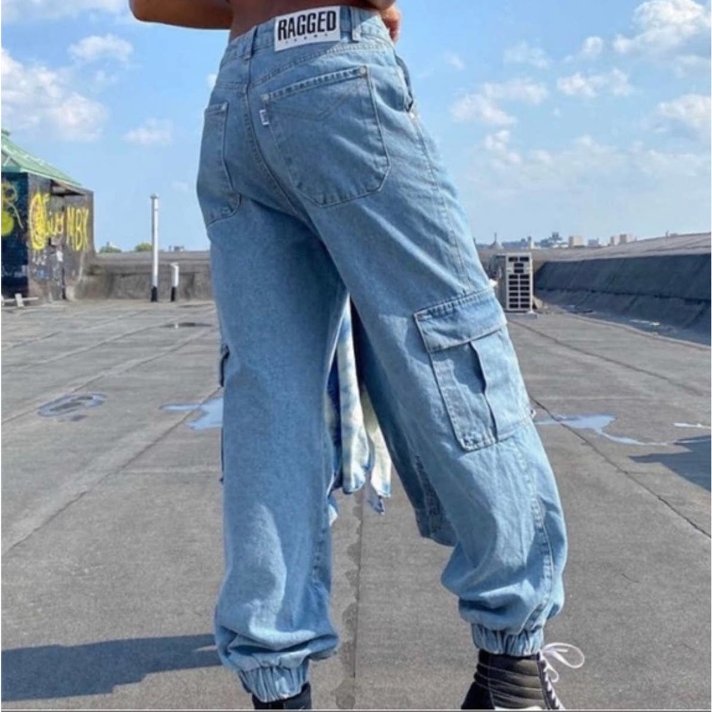The Ragged Priest Light Blue Cargo Boyfriend Jeans